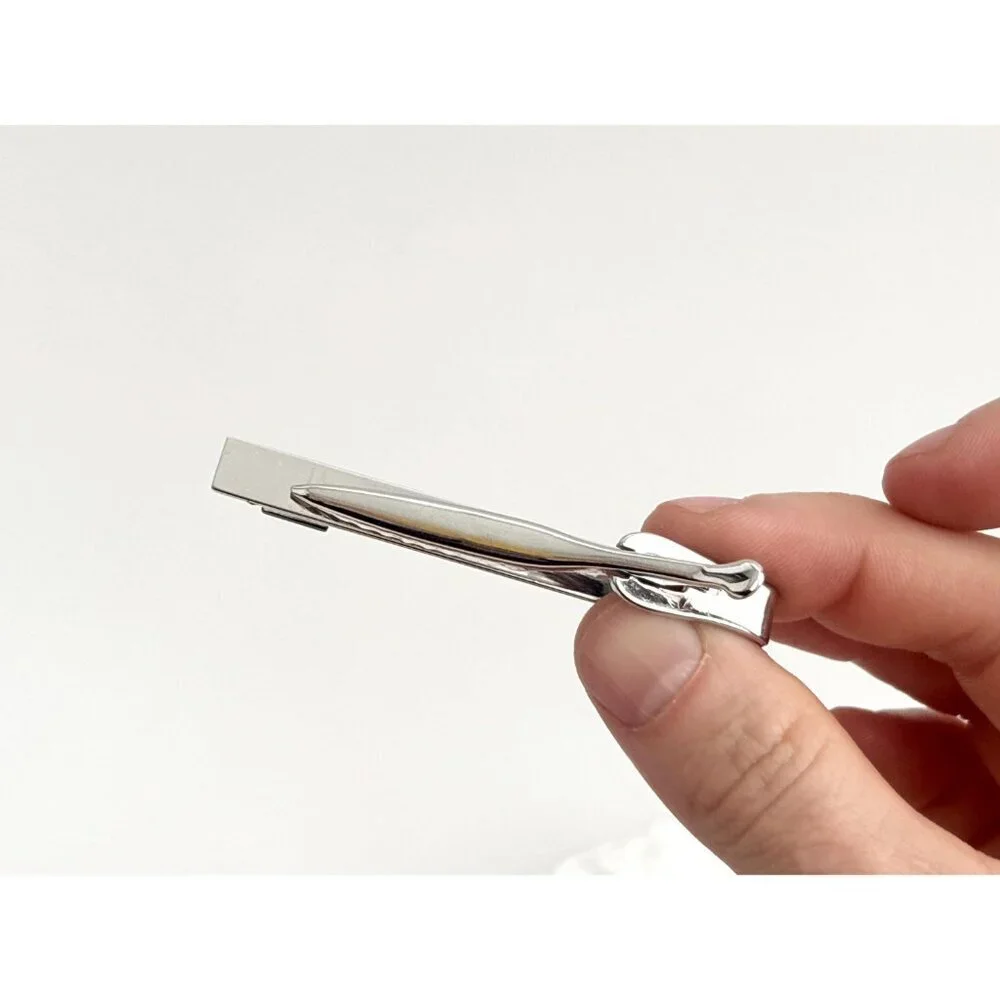 Faux Black Onyx Minimalist 80's Silver Toned Vintage Men's Tie Bar | Tie Clip